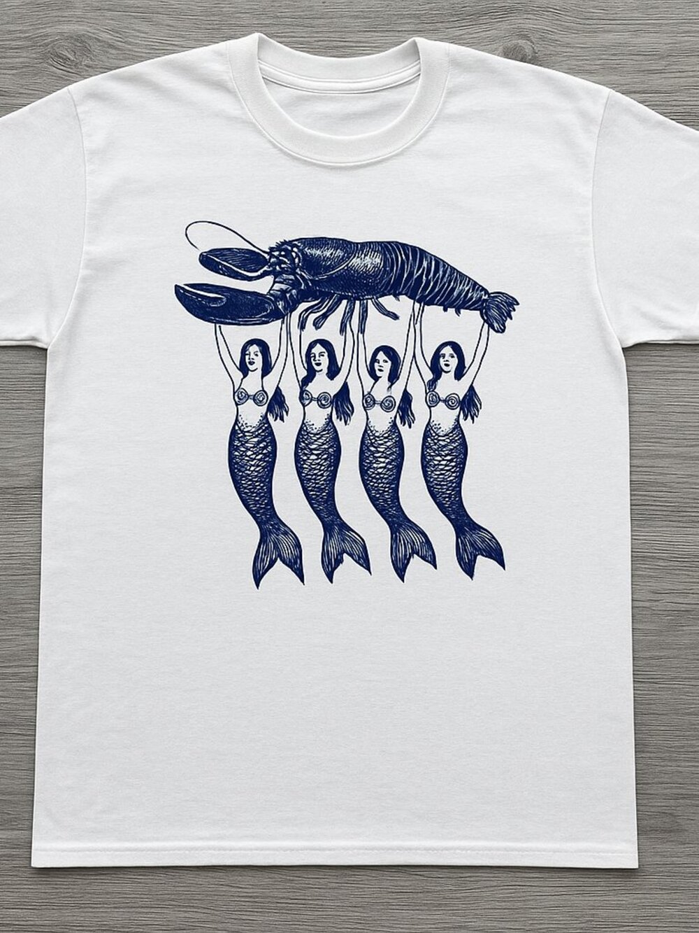 Gildan White Fish Mermaid Graphic Tee • Nautical Ocean Shirt